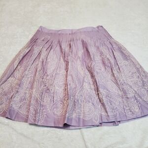 Talbots Purple Cream Embroidered Paisley Mini Skirt 12 Feminine Dainty Romantic